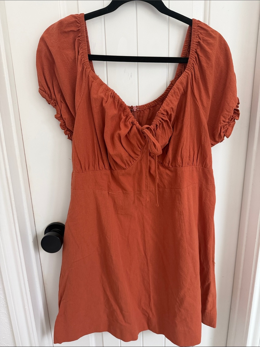 Rust Orange Puff Sleeve Top Dress